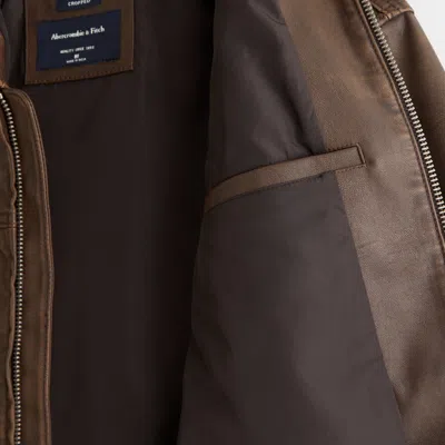 Abercrombie & Fitch Easy Vegan Leather Zip Jacket In Brown