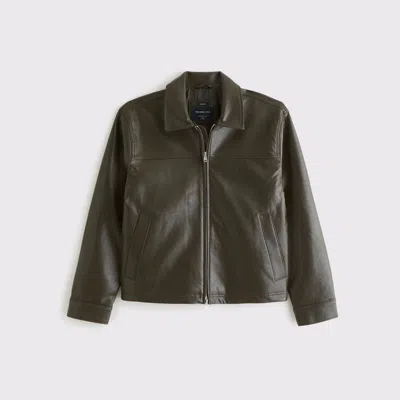 Abercrombie & Fitch Easy Vegan Leather Zip Jacket In Green