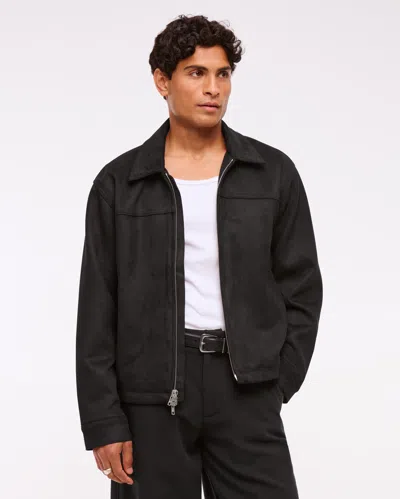 Abercrombie & Fitch Easy Lightweight Vegan Suede Zip Jacket In Black