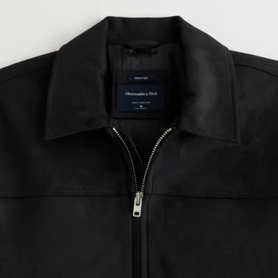 Abercrombie & Fitch Easy Lightweight Vegan Suede Zip Jacket In Black