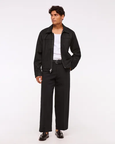 Abercrombie & Fitch Easy Lightweight Vegan Suede Zip Jacket In Black