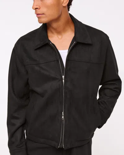 Abercrombie & Fitch Easy Lightweight Vegan Suede Zip Jacket In Black