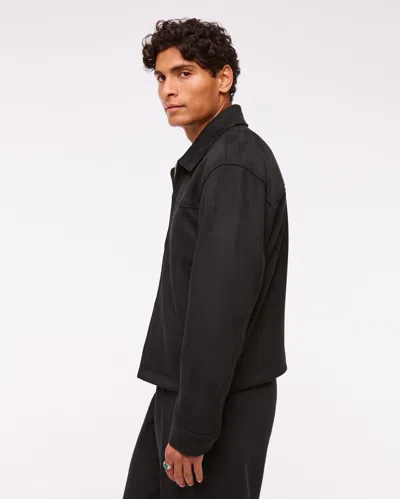 Abercrombie & Fitch Easy Lightweight Vegan Suede Zip Jacket In Black