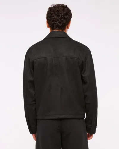 Abercrombie & Fitch Easy Lightweight Vegan Suede Zip Jacket In Black