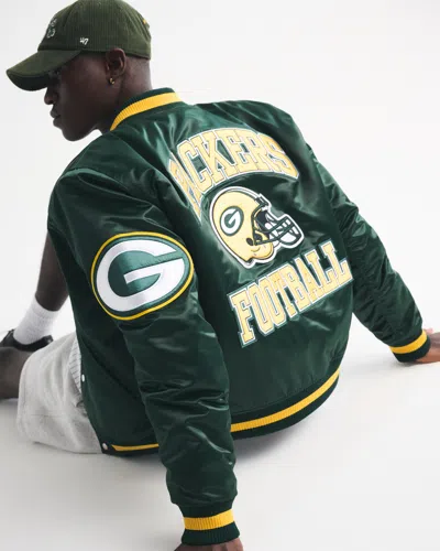 Abercrombie & Fitch Green Bay Packers Varsity Bomber Jacket In Green