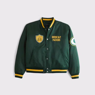 Abercrombie & Fitch Green Bay Packers Varsity Bomber Jacket In Green