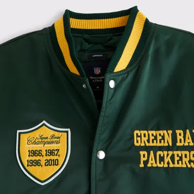 Abercrombie & Fitch Green Bay Packers Varsity Bomber Jacket In Green