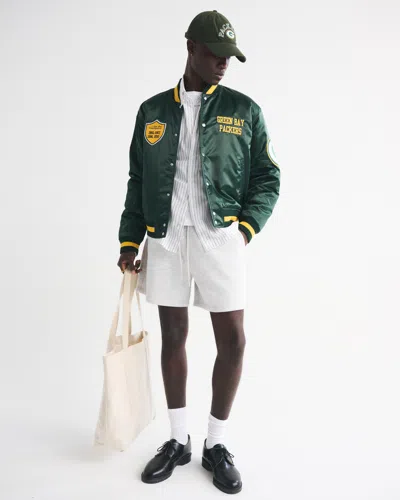 Abercrombie & Fitch Green Bay Packers Varsity Bomber Jacket In Green