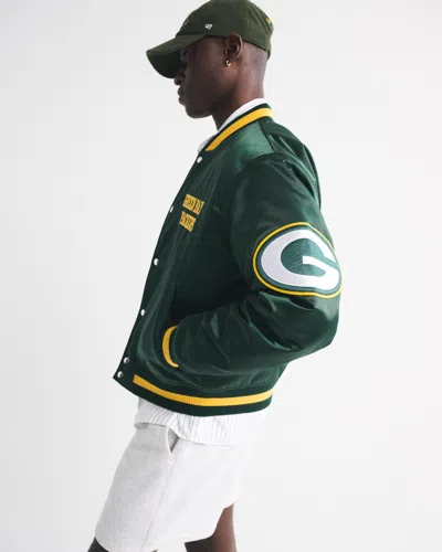 Abercrombie & Fitch Green Bay Packers Varsity Bomber Jacket In Green