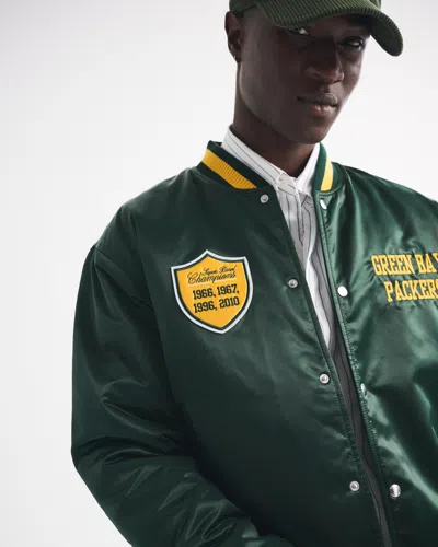 Abercrombie & Fitch Green Bay Packers Varsity Bomber Jacket In Green