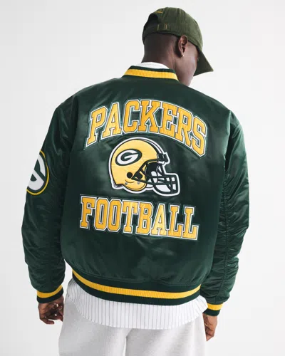 Abercrombie & Fitch Green Bay Packers Varsity Bomber Jacket In Green