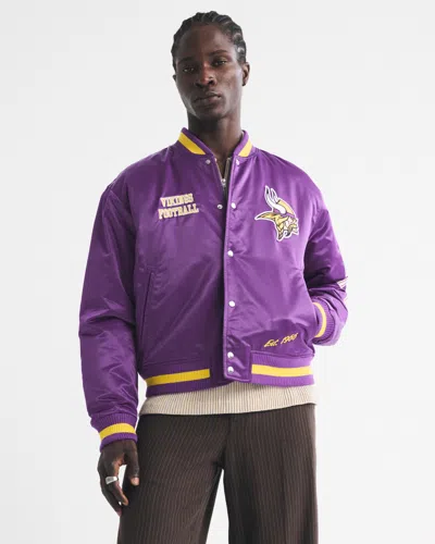Abercrombie & Fitch Minnesota Vikings Varsity Bomber Jacket In Purple