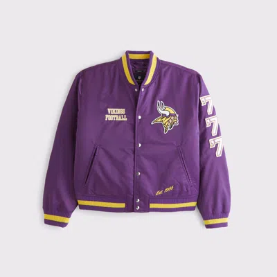 Abercrombie & Fitch Minnesota Vikings Varsity Bomber Jacket In Purple