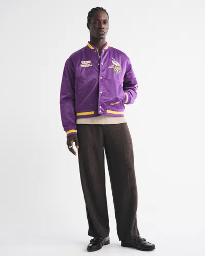 Abercrombie & Fitch Minnesota Vikings Varsity Bomber Jacket In Purple