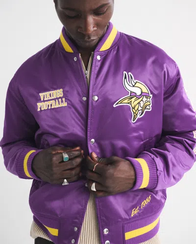 Abercrombie & Fitch Minnesota Vikings Varsity Bomber Jacket In Purple