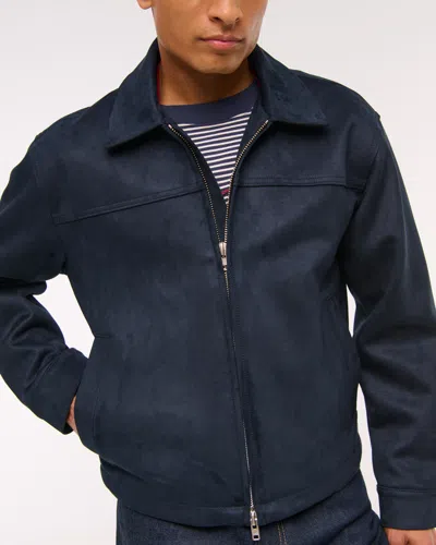 Abercrombie & Fitch Easy Lightweight Vegan Suede Zip Jacket In Blue