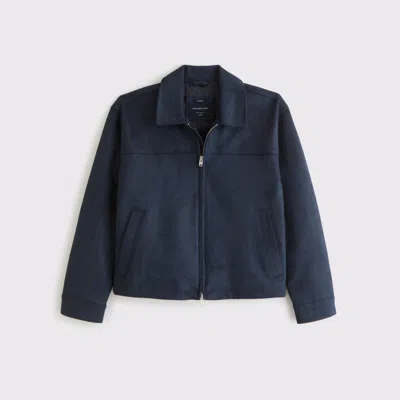 Abercrombie & Fitch Easy Lightweight Vegan Suede Zip Jacket In Blue