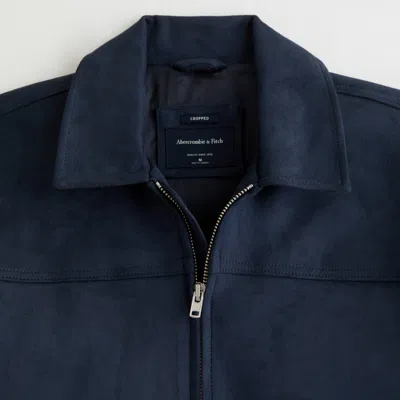 Abercrombie & Fitch Easy Lightweight Vegan Suede Zip Jacket In Blue