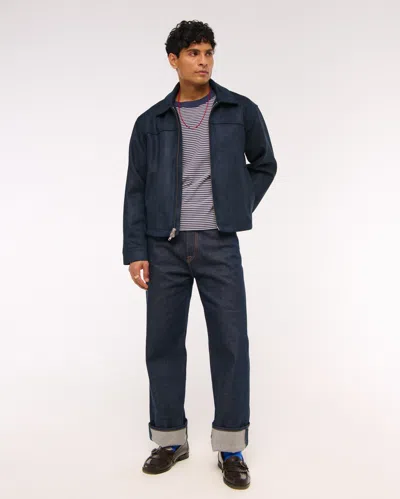 Abercrombie & Fitch Easy Lightweight Vegan Suede Zip Jacket In Blue