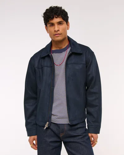 Abercrombie & Fitch Easy Lightweight Vegan Suede Zip Jacket In Blue