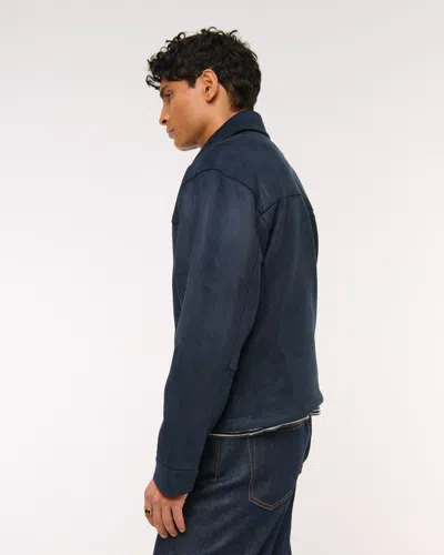 Abercrombie & Fitch Easy Lightweight Vegan Suede Zip Jacket In Blue