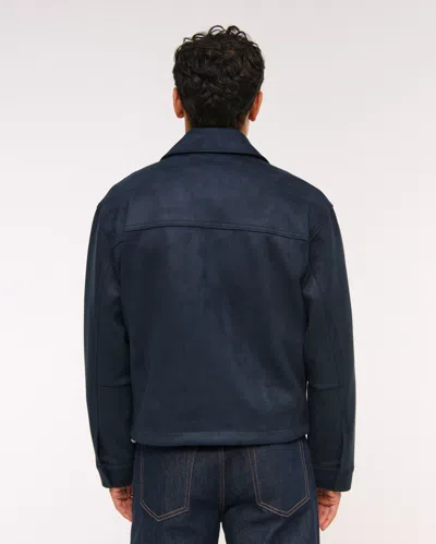Abercrombie & Fitch Easy Lightweight Vegan Suede Zip Jacket In Blue