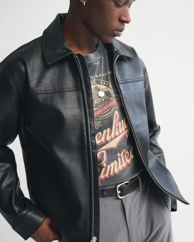 Abercrombie & Fitch Vegan Leather Zip Jacket In Black