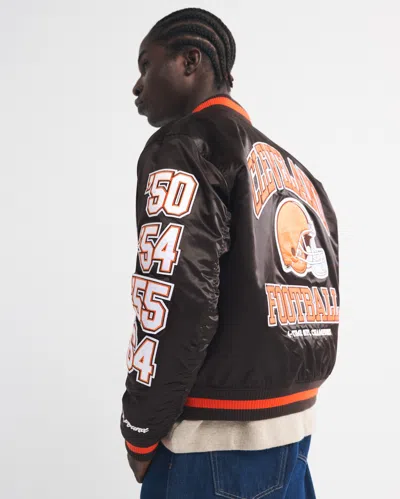 Abercrombie & Fitch Cleveland Browns Varsity Bomber Jacket In Brown