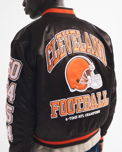 Abercrombie & Fitch Cleveland Browns Varsity Bomber Jacket In Brown