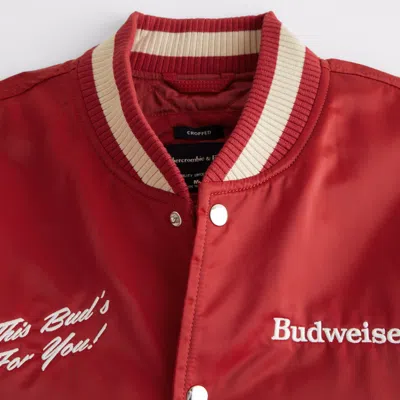 Abercrombie & Fitch Budweiser Varsity Bomber Jacket In Red
