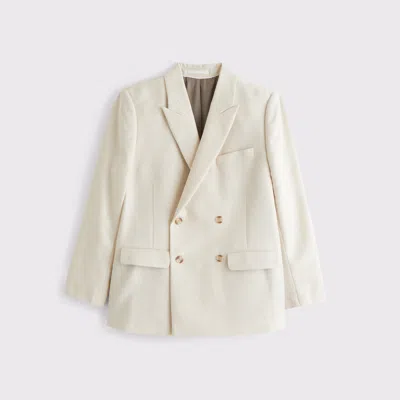 Abercrombie & Fitch The A&f Collins Double-breasted Cotton-texture Blazer In Neutral