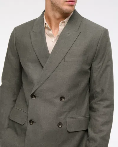 Abercrombie & Fitch The A&f Collins Double-breasted Linen-blend Blazer In Green