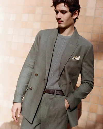 Abercrombie & Fitch The A&f Collins Double-breasted Linen-blend Blazer In Green