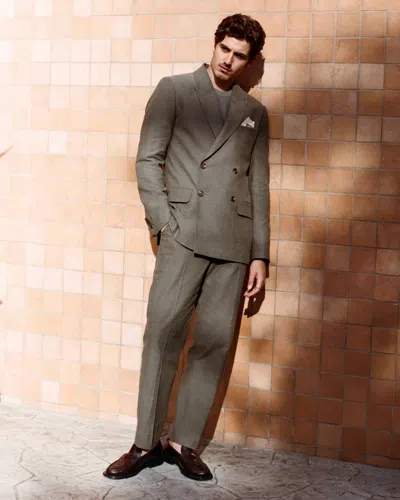 Abercrombie & Fitch The A&f Collins Double-breasted Linen-blend Blazer In Green