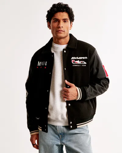 Abercrombie & Fitch Mclaren Varsity Bomber Jacket In Black
