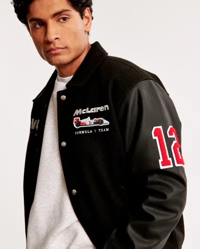 Abercrombie & Fitch Mclaren Varsity Bomber Jacket In Black