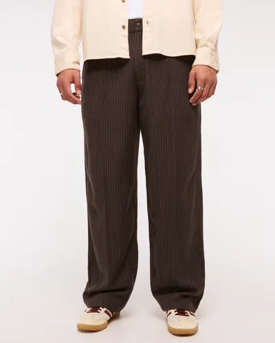 Abercrombie & Fitch Baggy Tailored Linen-blend Trouser In Brown