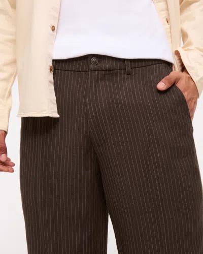 Abercrombie & Fitch Baggy Tailored Linen-blend Trouser In Brown