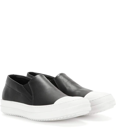 Shop Rick Owens Boat Leather Slip-on Sneakers In Black