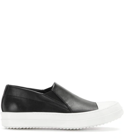 Shop Rick Owens Boat Leather Slip-on Sneakers In Black