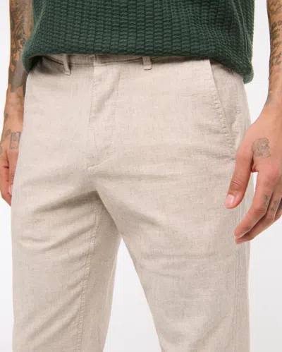 Abercrombie & Fitch Straight Linen-blend Fixed Waist Pant In Brown