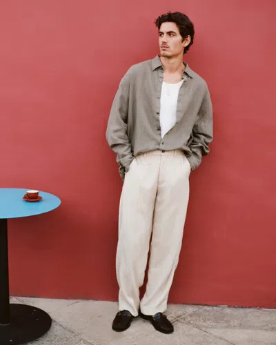 Abercrombie & Fitch Baggy Tailored Linen-blend Trouser In Blue