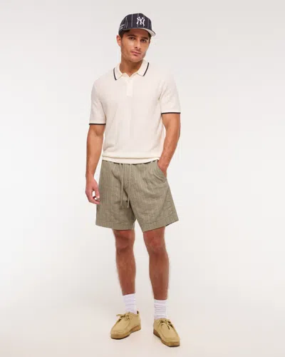 Abercrombie & Fitch Relaxed Linen-blend Pull-on Short In Green