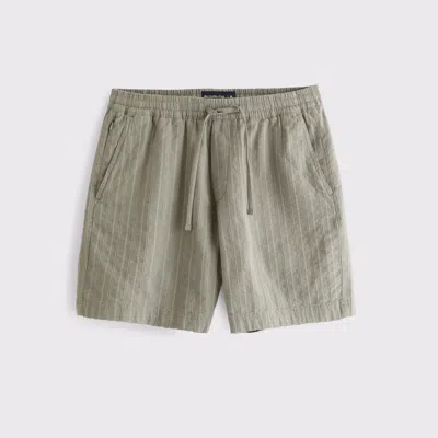 Abercrombie & Fitch Relaxed Linen-blend Pull-on Short In Green