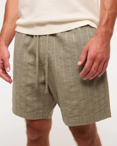 Abercrombie & Fitch Relaxed Linen-blend Pull-on Short In Green