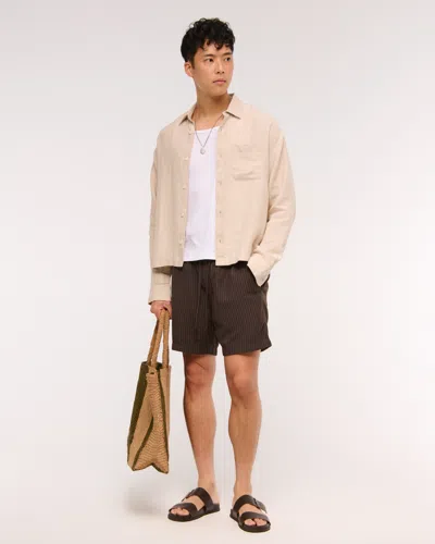 Abercrombie & Fitch Relaxed Tailored Linen-blend Pull-on Short In Brown