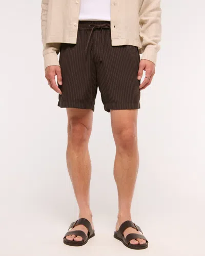 Abercrombie & Fitch Relaxed Tailored Linen-blend Pull-on Short In Brown