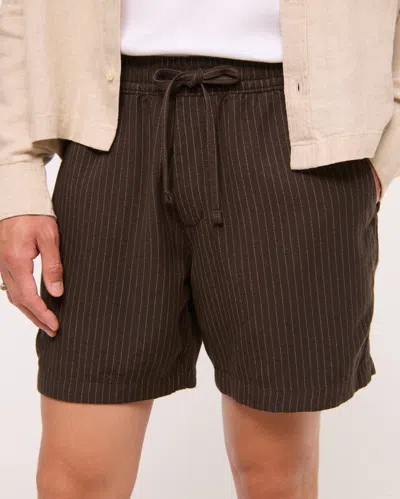 Abercrombie & Fitch Relaxed Tailored Linen-blend Pull-on Short In Brown