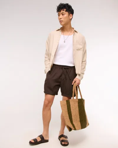 Abercrombie & Fitch Relaxed Tailored Linen-blend Pull-on Short In Brown