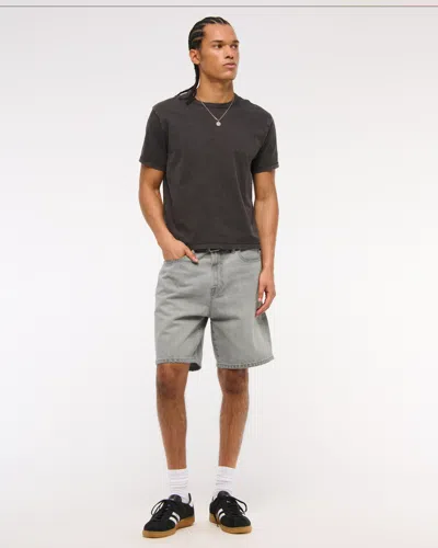 Abercrombie & Fitch Loose Denim Short In Gray